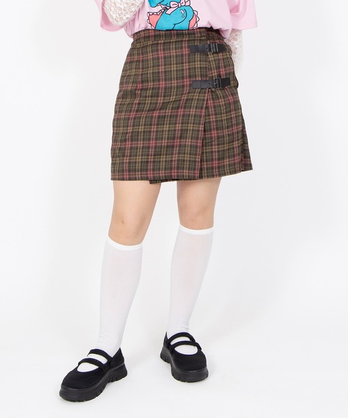 PUNYUS(プニュズ)の「チェック柄ラップミニスカート(スカート・レディース・カーキ/ネイビー/オレンジ・1/2/3/4)」の14枚目の写真