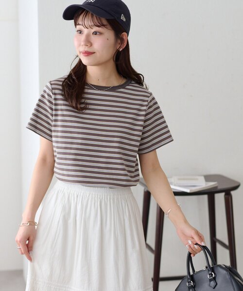 DISCOAT(ディスコート)の「マルチボーダー5分袖(Tシャツ/カットソー・レディース・ブラック/グレー/ライトベージュ/ライトグレー/ブルー・FREE)」の10枚目の写真