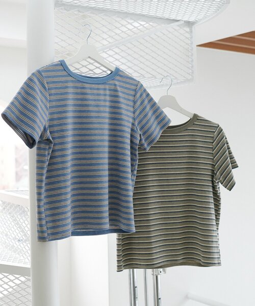 DISCOAT(ディスコート)の「マルチボーダー5分袖(Tシャツ/カットソー・レディース・ブラック/グレー/ライトベージュ/ライトグレー/ブルー・FREE)」の21枚目の写真