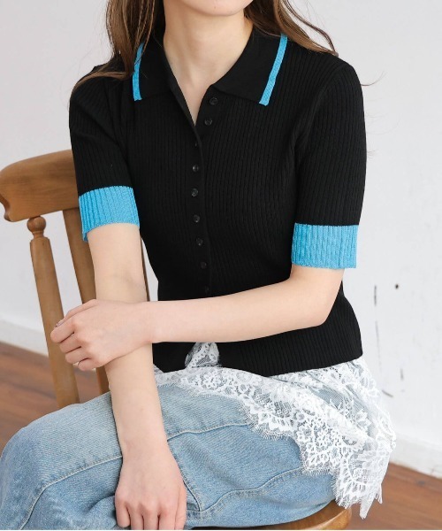 tiptop(ティップトップ)の「シアー配色半袖リブトップス(カーディガン/ボレロ・レディース・ブラック/グレー系その他/オフホワイト/グレー/チャコールグレー/ブラック系その他/グレー系その他2/ホワイト系その他・SHORT/LONG)」の3枚目の写真