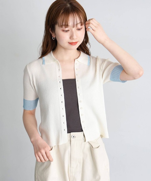 tiptop(ティップトップ)の「シアー配色半袖リブトップス(カーディガン/ボレロ・レディース・ブラック/グレー系その他/オフホワイト/グレー/チャコールグレー/ブラック系その他/グレー系その他2/ホワイト系その他・SHORT/LONG)」の10枚目の写真