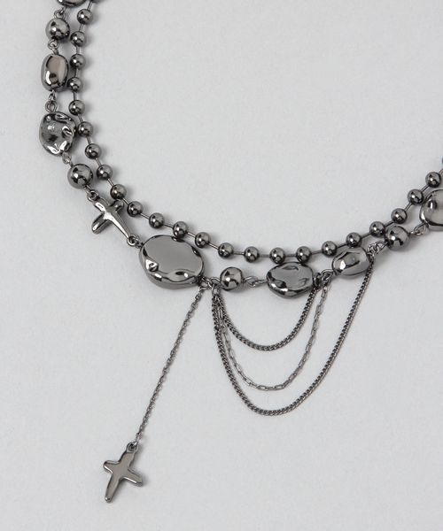 JEANASIS(ジーナシス)の「クラックスレイヤードネックレス/660070(ネックレス・レディース・ゴールド系その他/シルバー系その他/ブラック・FREE)」の1枚目の写真