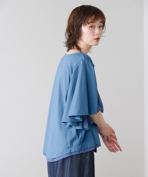 Bou Jeloud(ブージュルード)の「Wシルケットシフォンドッキングプルオーバー(Tシャツ/カットソー・レディース・ブルー/オフホワイト/ブラック・FREE)」の14枚目の写真