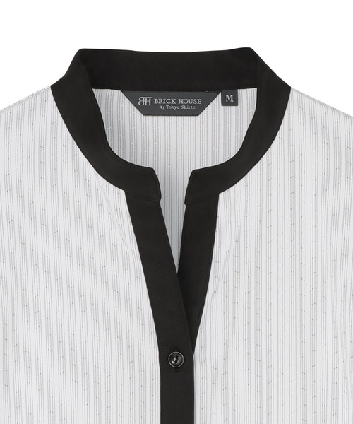 TOKYO SHIRTS(トウキョウシャツ)の「【吸水速乾】【COFREX】配色 スキッパー衿 ブラウス 半袖 レディースデザインシャツ(シャツ/ブラウス・レディース・グレー・LL/XL/L/M/S)」の3枚目の写真