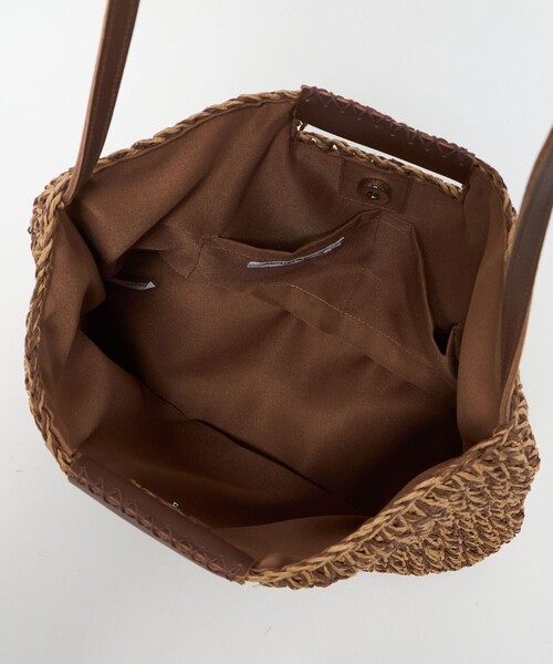 BEAUTY&YOUTH UNITED ARROWS(ビューティーアンドユースユナイテッドアローズ)の「ペーパー スクエア レザーハンドル ショルダーバッグ 2WAY(かごバッグ・レディース・ブラウン系/ナチュラル・FREE)」の4枚目の写真