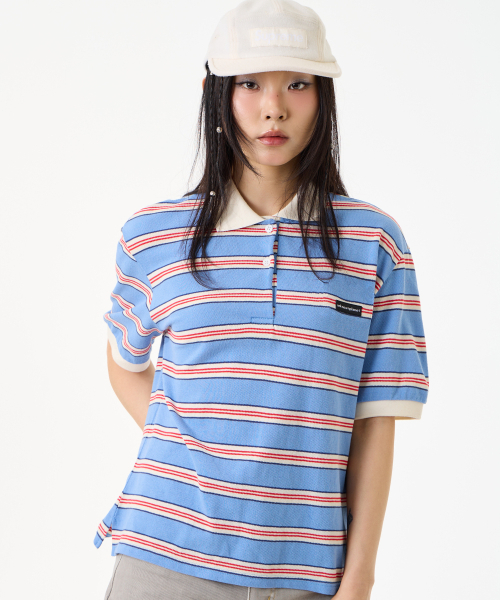 UNKNOWN PLANET(アンノウンプラネット)の「レトロマルチストライプカラーTシャツブルー(ポロシャツ・レディース・その他・FREE)」の9枚目の写真