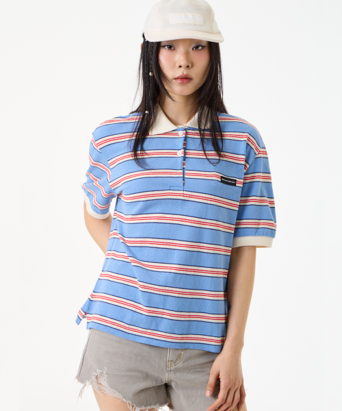 UNKNOWN PLANET(アンノウンプラネット)の「レトロマルチストライプカラーTシャツブルー(ポロシャツ・レディース・その他・FREE)」の6枚目の写真