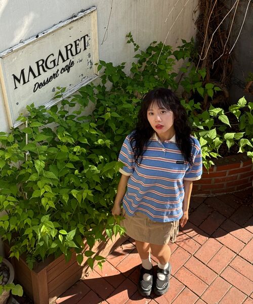 UNKNOWN PLANET(アンノウンプラネット)の「レトロマルチストライプカラーTシャツブルー(ポロシャツ・レディース・その他・FREE)」の7枚目の写真