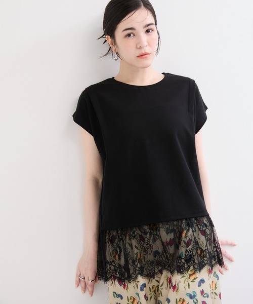 le cercle ADAM ET ROPE'(ルセルクルアダムエロペ)の「レースコンビカットソー(Tシャツ/カットソー・レディース・ホワイト/グレー/ブラック・FREE)」の2枚目の写真