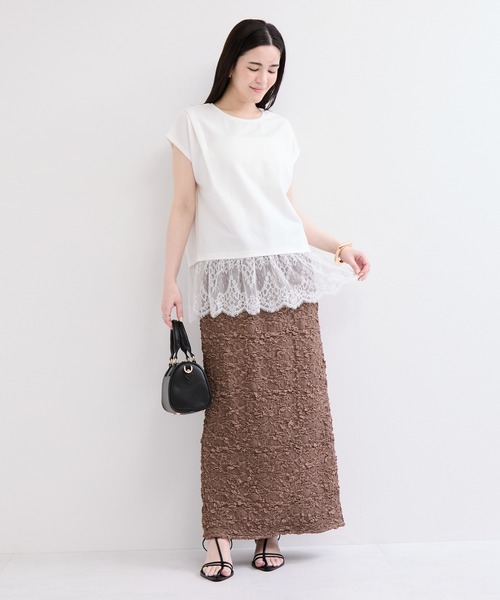 le cercle ADAM ET ROPE'(ルセルクルアダムエロペ)の「レースコンビカットソー(Tシャツ/カットソー・レディース・ホワイト/グレー/ブラック・FREE)」の6枚目の写真