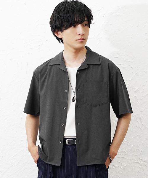 MinoriTY(マイノリティ)の「【MinoriTY】COOL&DRYオープンカラー半袖シャツ メンズ 春服 夏服 ユニセックス 接触冷感(シャツ/ブラウス・メンズ・チャコール/ブルー/グレー・L/M)」の1枚目の写真