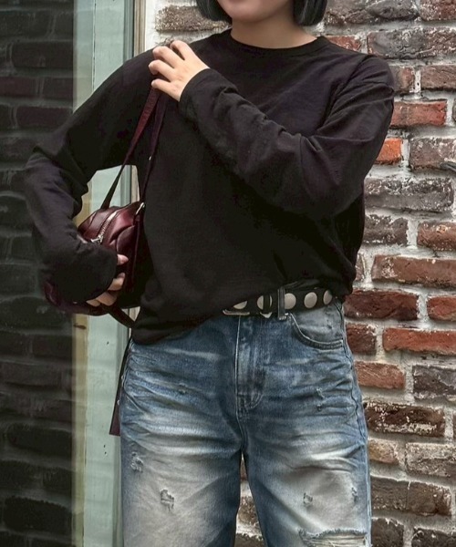 Chikashitsu +(チカシツプラス)の「【Chikashitsu +】cropped slub long sleeve tee / 【チカシツプラス】クロップドスラブ長袖Tシャツ(Tシャツ/カットソー・メンズ・ネイビー/カーキ/アイボリー/ブラック・ONE SIZE)」の10枚目の写真