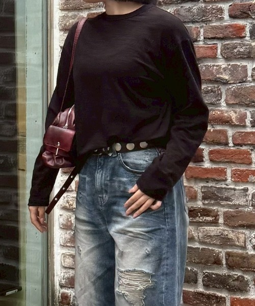 Chikashitsu +(チカシツプラス)の「【Chikashitsu +】cropped slub long sleeve tee / 【チカシツプラス】クロップドスラブ長袖Tシャツ(Tシャツ/カットソー・メンズ・ネイビー/カーキ/アイボリー/ブラック・ONE SIZE)」の12枚目の写真