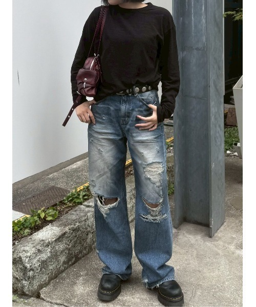 Chikashitsu +(チカシツプラス)の「【Chikashitsu +】cropped slub long sleeve tee / 【チカシツプラス】クロップドスラブ長袖Tシャツ(Tシャツ/カットソー・メンズ・ネイビー/カーキ/アイボリー/ブラック・ONE SIZE)」の6枚目の写真