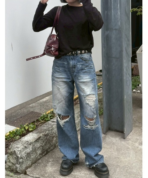 Chikashitsu +(チカシツプラス)の「【Chikashitsu +】cropped slub long sleeve tee / 【チカシツプラス】クロップドスラブ長袖Tシャツ(Tシャツ/カットソー・メンズ・ネイビー/カーキ/アイボリー/ブラック・ONE SIZE)」の5枚目の写真