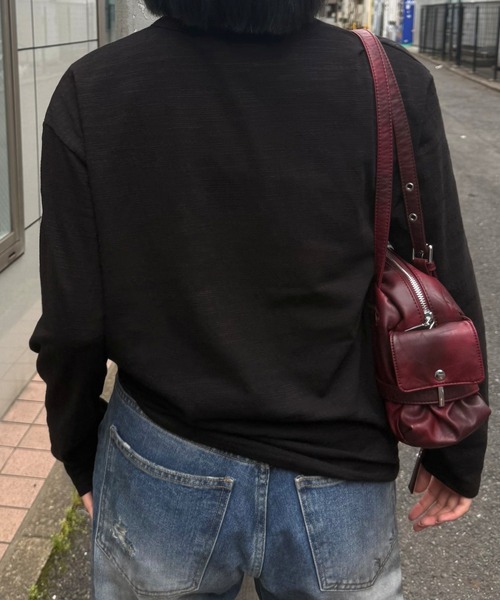 Chikashitsu +(チカシツプラス)の「【Chikashitsu +】cropped slub long sleeve tee / 【チカシツプラス】クロップドスラブ長袖Tシャツ(Tシャツ/カットソー・メンズ・ネイビー/カーキ/アイボリー/ブラック・ONE SIZE)」の17枚目の写真