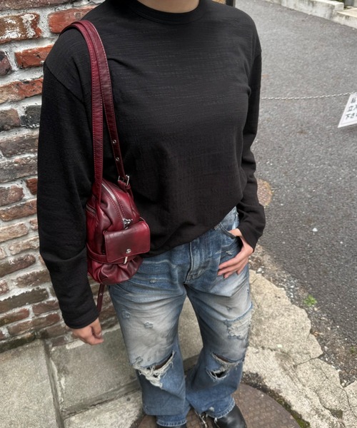Chikashitsu +(チカシツプラス)の「【Chikashitsu +】cropped slub long sleeve tee / 【チカシツプラス】クロップドスラブ長袖Tシャツ(Tシャツ/カットソー・メンズ・ネイビー/カーキ/アイボリー/ブラック・ONE SIZE)」の8枚目の写真