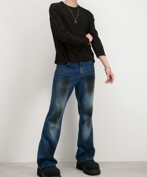 Chikashitsu +(チカシツプラス)の「【Chikashitsu +】cropped slub long sleeve tee / 【チカシツプラス】クロップドスラブ長袖Tシャツ(Tシャツ/カットソー・メンズ・ネイビー/カーキ/アイボリー/ブラック・ONE SIZE)」の19枚目の写真