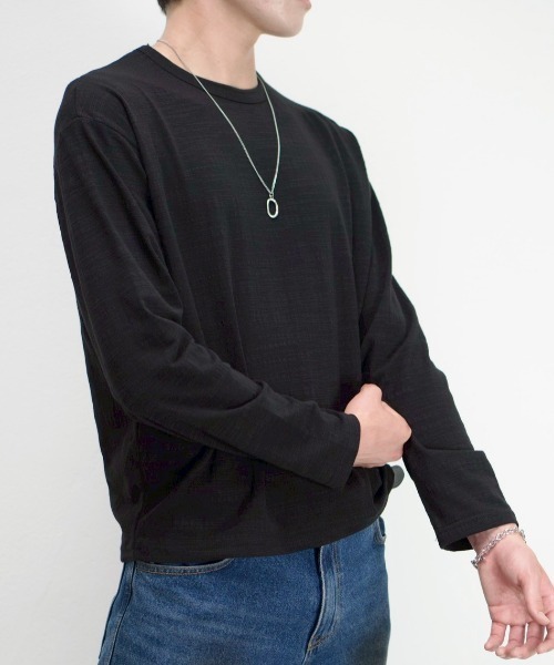 Chikashitsu+ cropped slub long sleeve tee — короткая рубашка, длинный рукав, слуб‑ткань