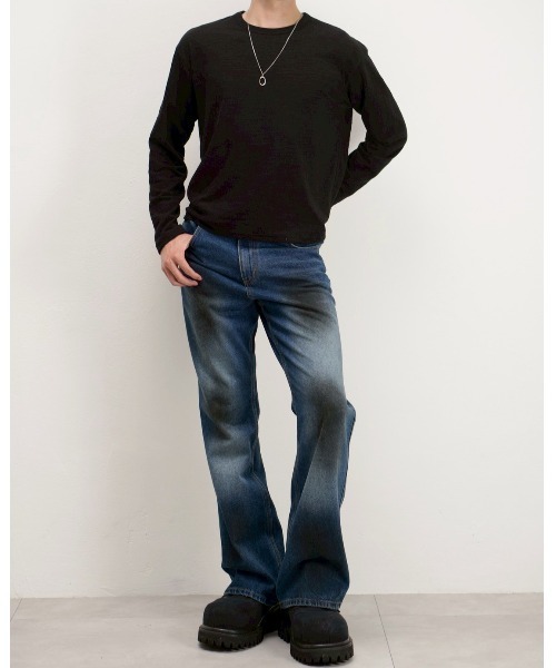 Chikashitsu +(チカシツプラス)の「【Chikashitsu +】cropped slub long sleeve tee / 【チカシツプラス】クロップドスラブ長袖Tシャツ(Tシャツ/カットソー・メンズ・ネイビー/カーキ/アイボリー/ブラック・ONE SIZE)」の20枚目の写真