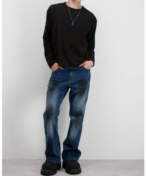 Chikashitsu +(チカシツプラス)の「【Chikashitsu +】cropped slub long sleeve tee / 【チカシツプラス】クロップドスラブ長袖Tシャツ(Tシャツ/カットソー・メンズ・ネイビー/カーキ/アイボリー/ブラック・ONE SIZE)」の21枚目の写真