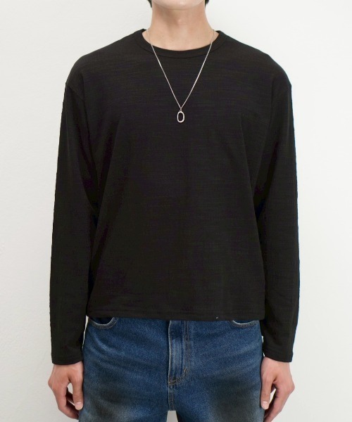 Chikashitsu +(チカシツプラス)の「【Chikashitsu +】cropped slub long sleeve tee / 【チカシツプラス】クロップドスラブ長袖Tシャツ(Tシャツ/カットソー・メンズ・ネイビー/カーキ/アイボリー/ブラック・ONE SIZE)」の20枚目の写真