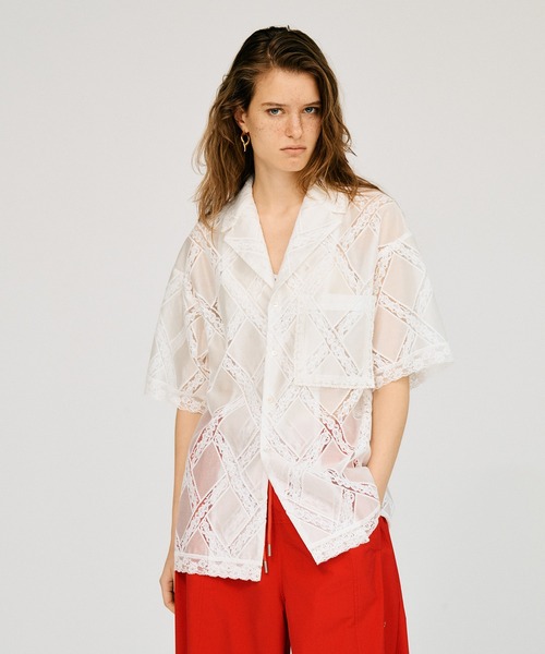 PRANK PROJECT(プランクプロジェクト)の「クロスレースオープンカラーシャツ / Cross-Lace Open-Neck Shirt(シャツ/ブラウス・レディース・ホワイト/ブラック・FREE)」の1枚目の写真