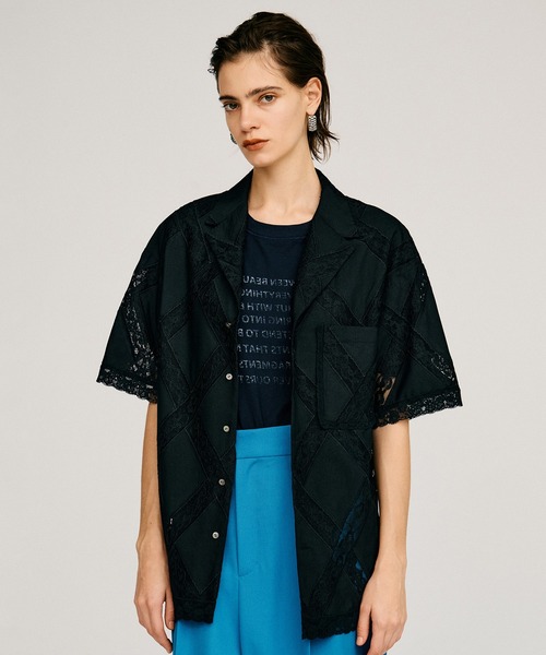 PRANK PROJECT(プランクプロジェクト)の「クロスレースオープンカラーシャツ / Cross-Lace Open-Neck Shirt(シャツ/ブラウス・レディース・ホワイト/ブラック・FREE)」の2枚目の写真