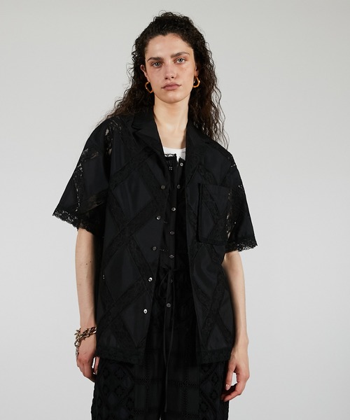 PRANK PROJECT(プランクプロジェクト)の「クロスレースオープンカラーシャツ / Cross-Lace Open-Neck Shirt(シャツ/ブラウス・レディース・ホワイト/ブラック・FREE)」の14枚目の写真
