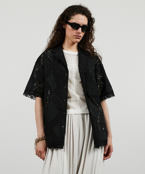 PRANK PROJECT(プランクプロジェクト)の「クロスレースオープンカラーシャツ / Cross-Lace Open-Neck Shirt(シャツ/ブラウス・レディース・ホワイト/ブラック・FREE)」の15枚目の写真
