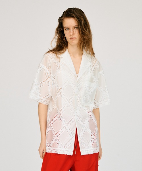 PRANK PROJECT(プランクプロジェクト)の「クロスレースオープンカラーシャツ / Cross-Lace Open-Neck Shirt(シャツ/ブラウス・レディース・ホワイト/ブラック・FREE)」の12枚目の写真