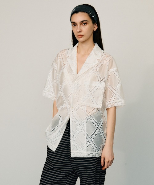 PRANK PROJECT(プランクプロジェクト)の「クロスレースオープンカラーシャツ / Cross-Lace Open-Neck Shirt(シャツ/ブラウス・レディース・ホワイト/ブラック・FREE)」の9枚目の写真