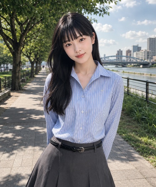 GENERAL IDEA(ジェネラルアイデア)の「【GENERAL IDEA】クラシックストライプリベットシャツ / CLASSIC STRIPED RIVET SHIRT(シャツ/ブラウス・レディース・ピンク/ブルー/グレー・L/M/S)」の3枚目の写真