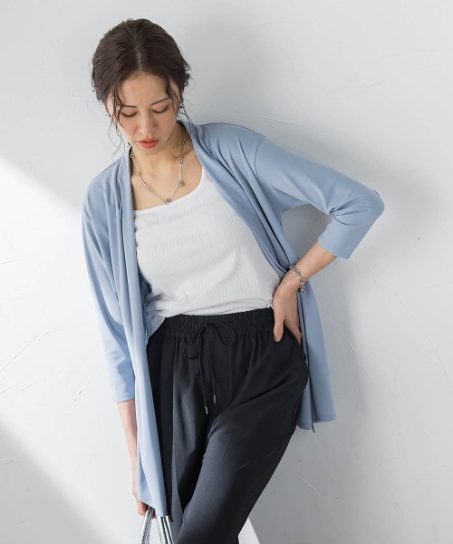 LAUTREAMONT(ロートレアモン)の「【WEB限定】ひやさらシワレス着流しカーディガン(Tシャツ/カットソー・レディース・ブラック/ブルー/ベージュ/ホワイト/グリーン・9号/11号)」の5枚目の写真