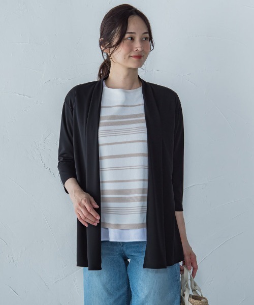 LAUTREAMONT(ロートレアモン)の「【WEB限定】ひやさらシワレス着流しカーディガン(Tシャツ/カットソー・レディース・ブラック/ブルー/ベージュ/ホワイト/グリーン・9号/11号)」の2枚目の写真