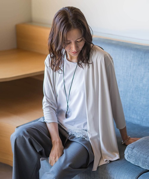 LAUTREAMONT(ロートレアモン)の「【WEB限定】ひやさらシワレス着流しカーディガン(Tシャツ/カットソー・レディース・ブラック/ブルー/ベージュ/ホワイト/グリーン・9号/11号)」の11枚目の写真