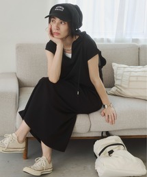 フード付き ポンチ ノースリーブ ロング ワンピース / パーカーワンピース / 夏服