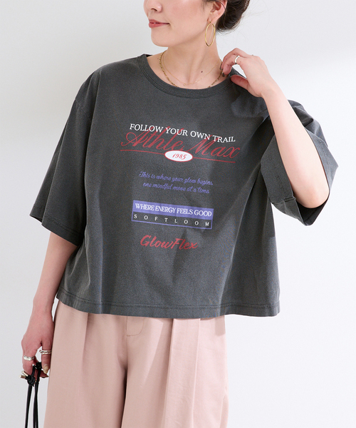 Simplicite(サンプリシテ)の「手洗い可 / ピグメントロゴTEE(Tシャツ/カットソー・レディース・チャコールグレー/ブラウン/ホワイト・FREE)」の1枚目の写真