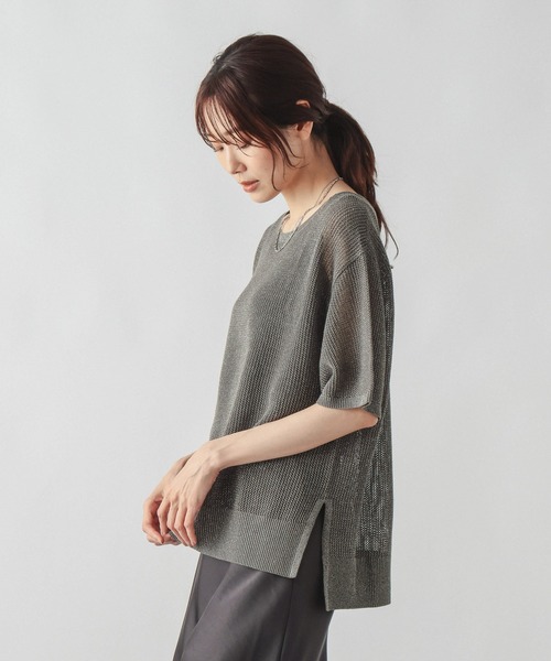 GLOBAL WORK(グローバルワーク)の「洗えるメッシュラメ半袖*タンクトップ/658137(Tシャツ/カットソー・レディース・ダークグレー/ブルー系その他6/オフホワイト・MEDIUM/LARGE)」の2枚目の写真