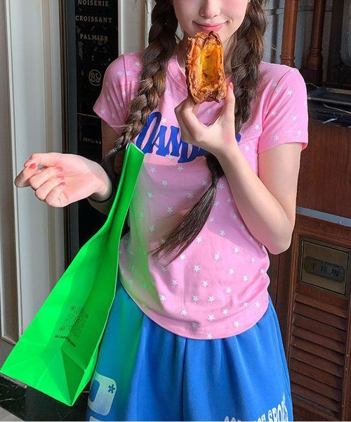 MAISON DE THERESE(メゾン ド テレーズ)の「フロント英字ロゴ スター星柄ショートtシャツ(Tシャツ/カットソー・レディース・BROWN/PINK/ホワイト・M)」の4枚目の写真