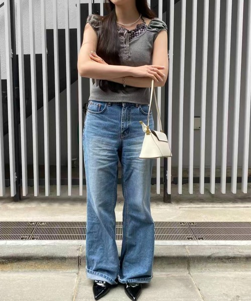 mebole(メボレ)の「チェック柄ツーピーストップス(Tシャツ/カットソー・レディース・グレー/ホワイト・FREE)」の14枚目の写真