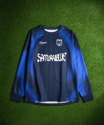 JFA STORE（ジェイエフエーストア）の「【JFA STORE】 シャドーストライプ長袖シャツ SAMURAI BLUE カリグラフィーロゴ グラデーション 日本代表・ストリート・観戦対応（Tシャツ/カットソー）」