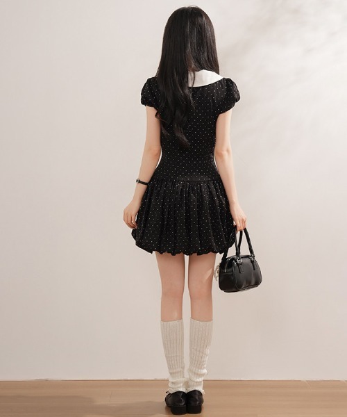 gossip!ロサンゼルス(ゴシップロサンゼルス)の「【Y2Kガーリー】 ドット柄ビッグリボン襟サイドボタンワンピース(ワンピース・レディース・オフホワイト/ドット・M)」の16枚目の写真