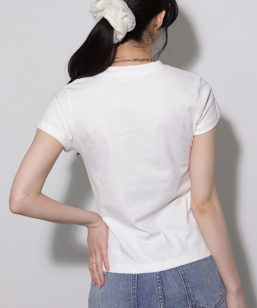 pumpkin port(パンプキンポート)の「ハート刺繍半袖Tシャツ(Tシャツ/カットソー・レディース・ブラック/レッド/ホワイト×ブラック・M)」の10枚目の写真