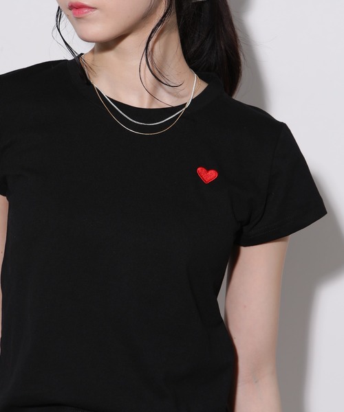 pumpkin port(パンプキンポート)の「ハート刺繍半袖Tシャツ(Tシャツ/カットソー・レディース・ブラック/レッド/ホワイト×ブラック・M)」の11枚目の写真