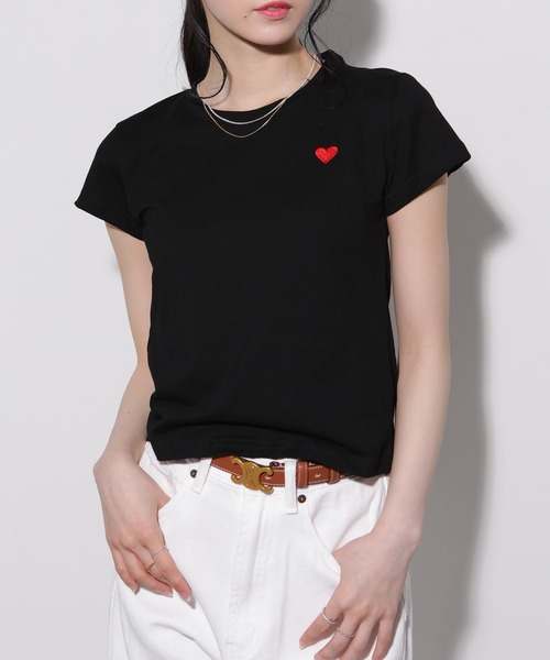 pumpkin port(パンプキンポート)の「ハート刺繍半袖Tシャツ(Tシャツ/カットソー・レディース・ブラック/レッド/ホワイト×ブラック・M)」の12枚目の写真
