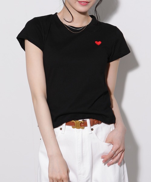 pumpkin port(パンプキンポート)の「ハート刺繍半袖Tシャツ(Tシャツ/カットソー・レディース・ブラック/レッド/ホワイト×ブラック・M)」の14枚目の写真