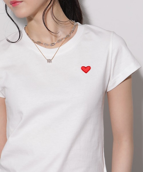 pumpkin port(パンプキンポート)の「ハート刺繍半袖Tシャツ(Tシャツ/カットソー・レディース・ブラック/レッド/ホワイト×ブラック・M)」の17枚目の写真
