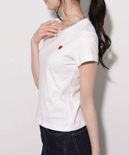 pumpkin port(パンプキンポート)の「ハート刺繍半袖Tシャツ(Tシャツ/カットソー・レディース・ブラック/レッド/ホワイト×ブラック・M)」の20枚目の写真