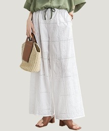 IEDIT | IEDIT コットン100%大柄スクエアレース刺しゅうがぜいたくなレースワイドパンツ(その他パンツ)